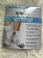 TechWare Pro Compression Ankle/Foot Socks Size Large Ankle High White New