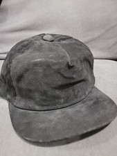 VTG OLD STOCK 90s Suede Leather Black Trucker Hat Cap USA Made Flexible Back NEW