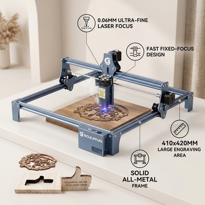 SCULPFUN S9 0.06mm 5.5W Diode Laser Engraving Machine 410×420mm Working Area