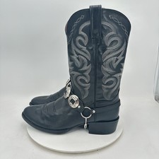 Stivali cowboy Dan Post uomo taglia 12 nero.pelle punto argento cinturino catena imbracatura