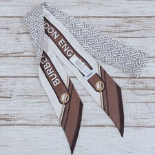 BURBERRY TB Monogram Silk Skinny Scarf Pink Check 180cm x 8cm
