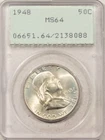1948 FRANKLIN HALF DOLLAR - PCGS MS-64, RATTLER! PREMIUM QUALITY! LOOKS FBL!
