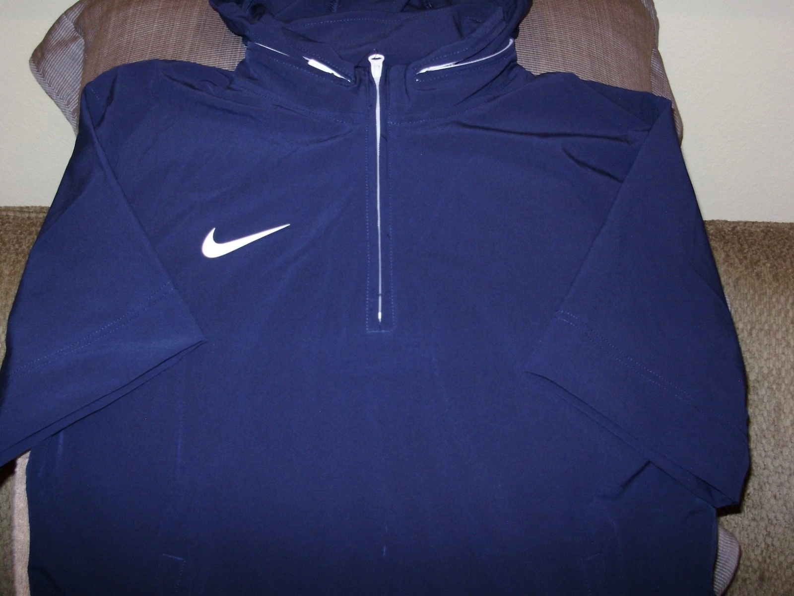Nike Woven Coaches FJ9548 Blue S/S 1/4 Zip Golf Hoodie Wind Jacket Men's Medium