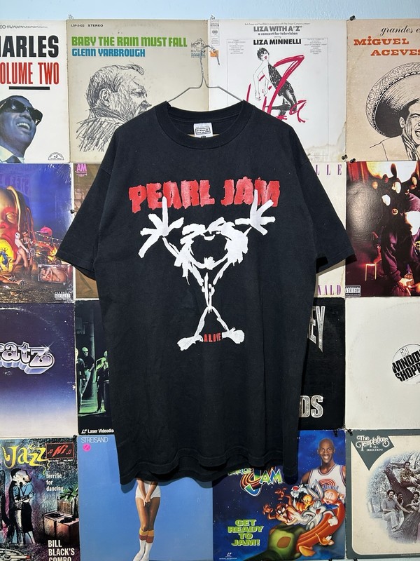 Vintage Mid 90s Pearl Jam Stick Figure Alive T Shirt Front And Back Hit