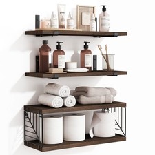 3 1 Tier Bathroom Floating Shelves Over Toilet, 15.8in Farmhouse Rustic Wood ...