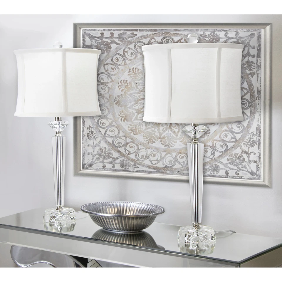 Juego de Lámpara de Mesa Diamond Torch 25.75" Cristal Tonos Blancos Foto 2 de 4