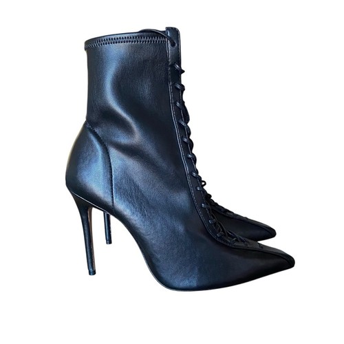 Schutz Tennie Elegant Black Lace-Up Ankle Heeled Boots Size 9.5 - Picture 4 of 12