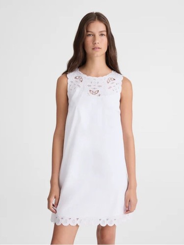 Madewell Embroidered Mini Shift Dress in Poplin sleeveless white Size XXS NWT