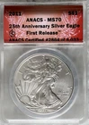 2011 SILVER EAGLE $1 ANACS MS70 25TH ANNIVERSARY 1ST RELEASE #2864 OF 4,033