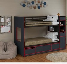 Platinum Black & Red Storage Bunk Bed - Single Twin Bunk Beds - Built In Storage