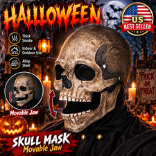 Full Head Skull Mask Halloween Costume Realistic Skeleton Mask Movable Jaw Horro