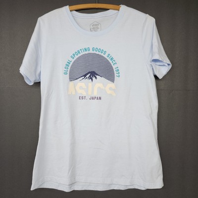 Asics Global Sporting Goods Blue Logo Tshirt Womens Size Large 