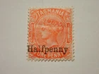 1889-91 TASMANIA HALFPENNY on RED 1 PENNY STAMP QUEEN VICTORIA with OLD FOLD