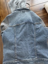 Womens Blue/Gray Solid Jean Jacket Button Front Collared Long Sleeve Pockets