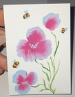 ACEO Original pink and blue poppy Acrylic painting.