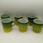 6 Kimberly Diamond Pattern Lime Green Ombre Fire King Mugs Vintage MCM READ