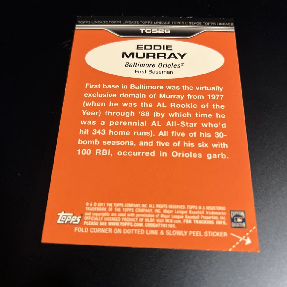 2011 Topps Lineage Baseball Eddie Murray CLOTH STICKER #TCS26 (CL1) - Image 3 of 4