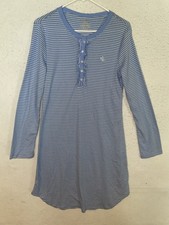 Ralph Lauren Blue White striped Night Gown Long Sleep knit dress PJ Shirt Sz S