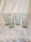 4 Vintage Coca Cola Coke Green Embossed Bell Shaped Glasses 6"