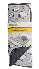 Peanuts Snoopy and Woodstock 2pk KItchen Dish Drying Mats Reversible to Black