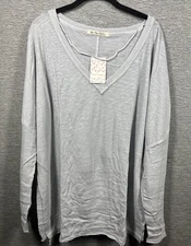 NEW Free People Women’s On My Mind V-Neck Long Sleeve Shirt Light Gray Size L