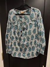 Tory Burch Cotton Tunic Stripe hydrangeas paisley Size 12 With Elastic Stomach