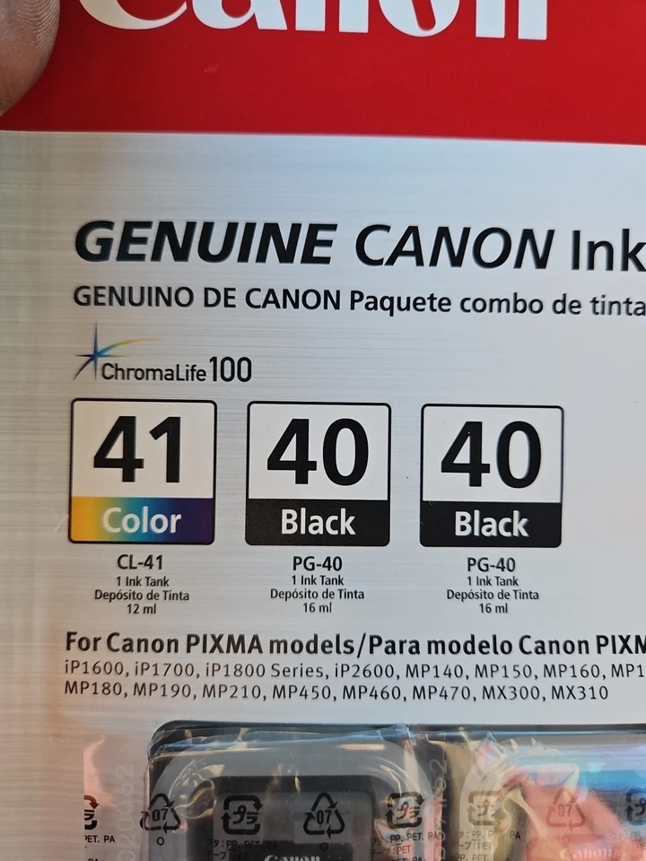 Paquete de 3 cartuchos de tinta/negros originales Canon OEM PG-40 nuevos sellados Foto 4 de 4