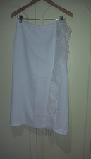 Zara White Feather Front Slit Midi Pencil Skirt  Size S BNWOT