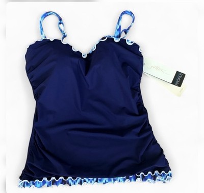 Profile by Gottex 36D Underwire Tankini Swim Top Navy Ruffle Trim Chico s NWT