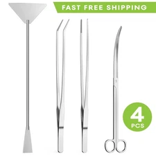 4Pcs Aquascaping Tools Kit Long Strong Aquarium Tweezers Scissors Algae Scraper
