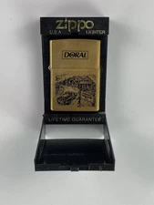 Vintage Zippo Solid Brass Doral Windproof Lighter with Box USA Collectible
