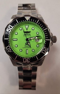 Invicta Mens 47mm Grand Diver Green Full LUME Dial Automatic 300M SS Watch