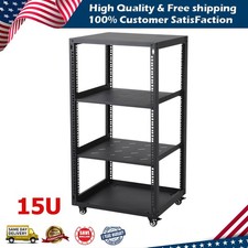15U Heavy Duty Open Frame Network Rack with 4 Casters for IT AV Gear Cabinet