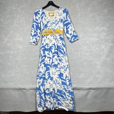 Maeve for Anthropologie Maeve Dress Womens Size 0 Floral Blue Belted Kimono Maxi