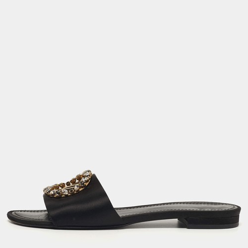 Louis Vuitton Madeleine Size 38 Black Satin Flat Slide