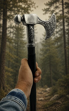 Handmade Walking Stick Wooden Cane Axe Head Handle Victorian Style Viking Gift