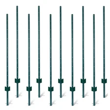 10Pcs Steel Fence Posts, Metal Garden Stakes with U-Channel，No Dig Garden