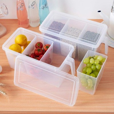 2 Pack Plastic Divided Veggie Storage Containers with Lids and Handles for Fr...