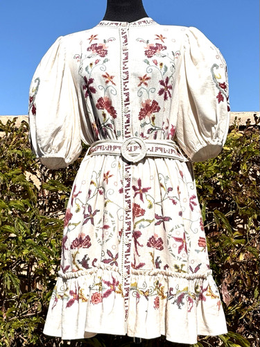 Caroline Constas M peach with fall multicolor Floral embroidered mini Dress-NWT