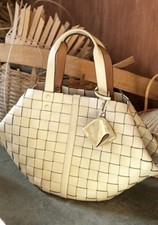 $1498 New TORY BURCH Leather Sete Woven Tote Handbag Buttermilk Holiday Gift
