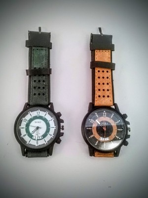 Soki Black And Brown Tone & Green And White Men s Quartz Watch Set Of 2. NEW! 