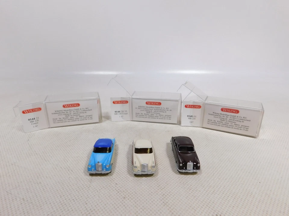 Wiking 1:87 H0 3x MB 220: 0140 01 0144 20 33 0144 21 Coupé Mint+Box #EG745-0,5 - Immagine 4 di 4