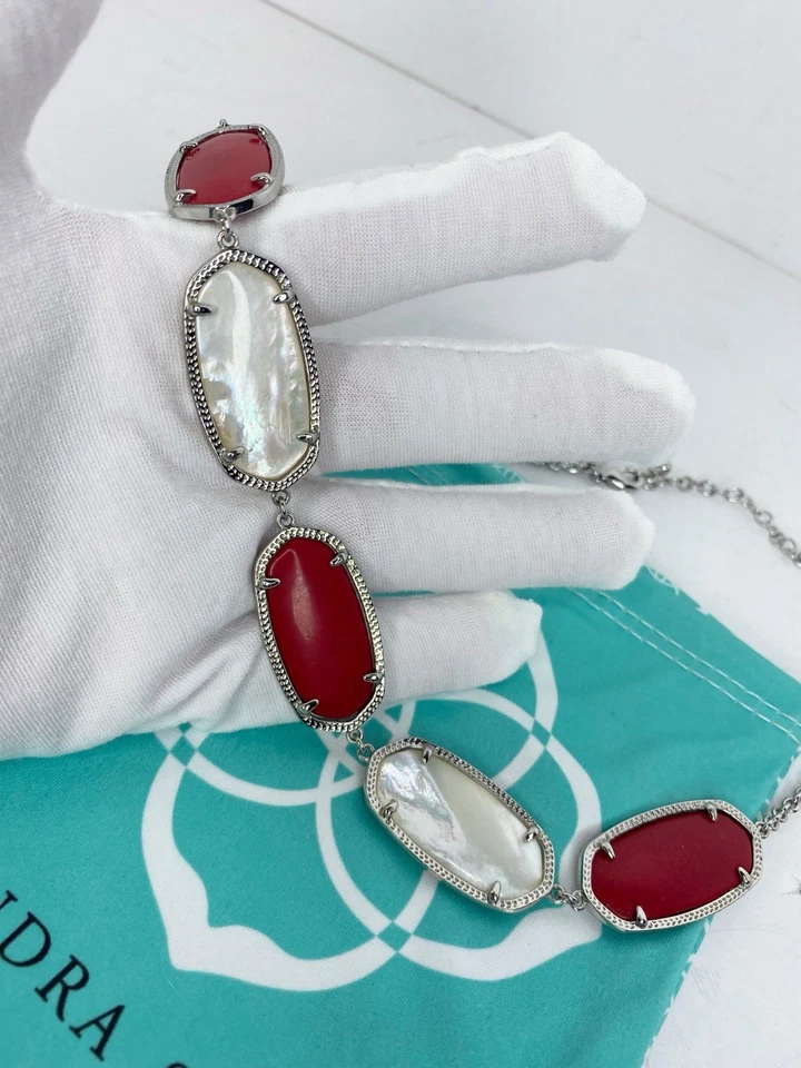 Collar Kendra Scott Valencia Rojo y Madreperla Tono Plata Difícil de Encontrar RARO Foto 3 de 4