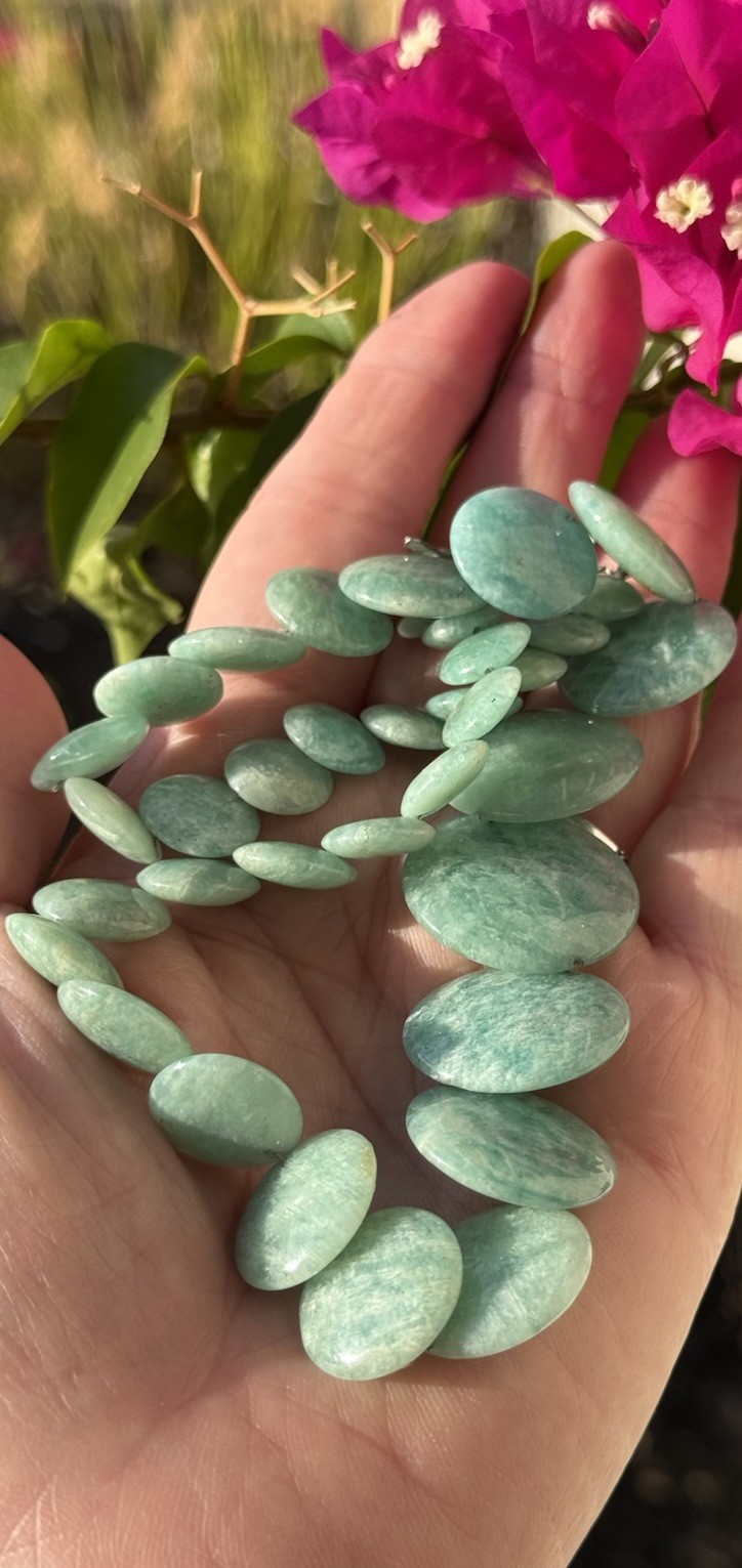 Amazonite Round Flat Graduating Bead Necklace Wit… - image 1