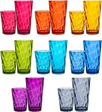 16-Piece Reusable Plastic Drinking Glasses - 14oz Rocks & 20oz Water Cups