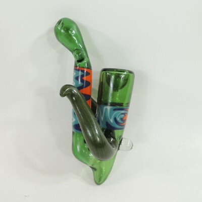 Hand Blowned Emerald Green Glass Pipe Dual Handles Carb US made