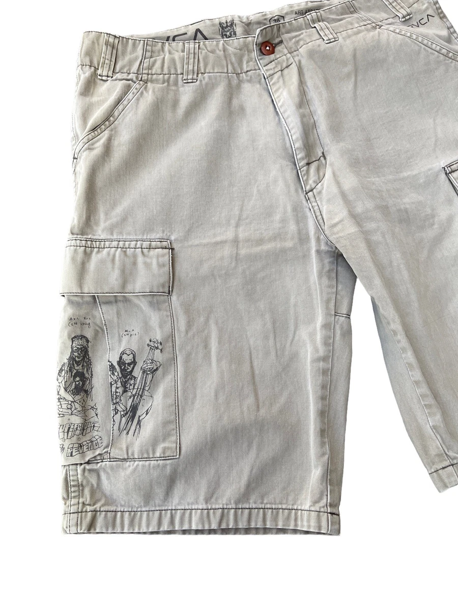 RVCA Cargo Shorts Mens 36 Gray Supergroup The Revenge Graphics