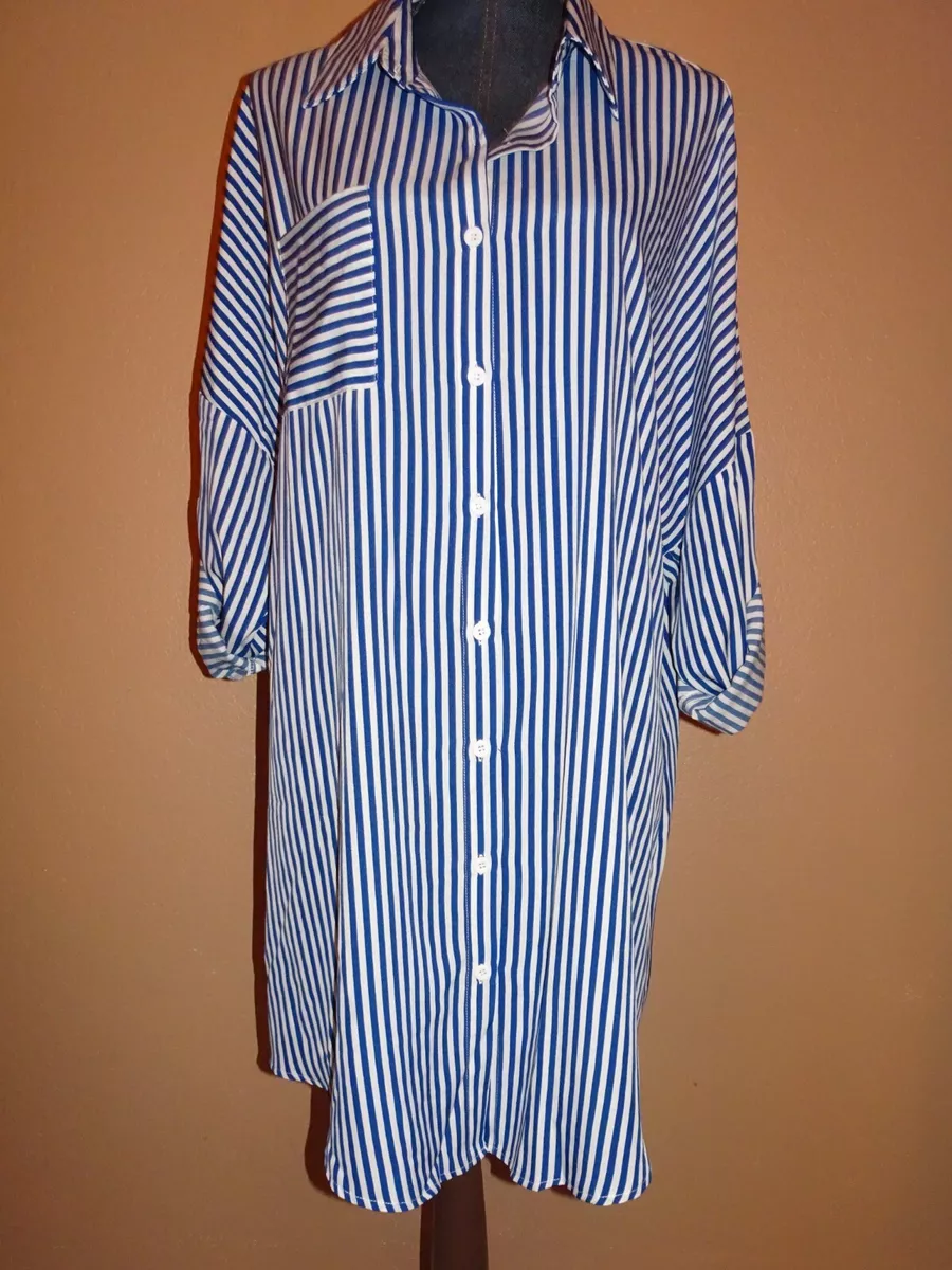 Shein blue and hot sale white striped dress