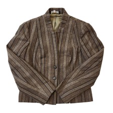 Ann Blair 70s Vintage Brown Striped Dress Jacket Women's Size 10