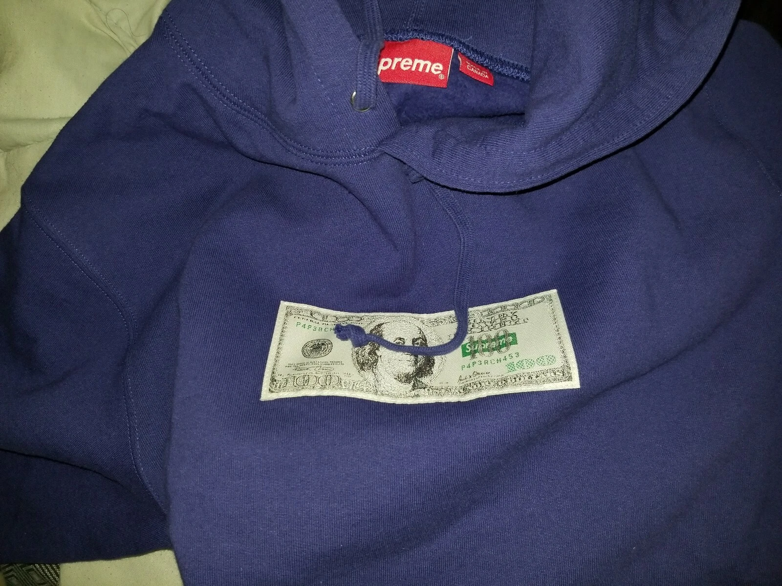 Sweat à capuche Deadstock Supreme Franklin délavé marine taille M avec autocollant